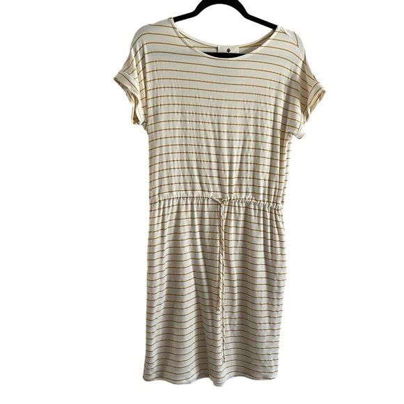 Betsey's Boutique Shop Dresses & Skirts - Betsey's Boutique Shop Women S White/Yellow Striped Drawstring Waist Dress NWT